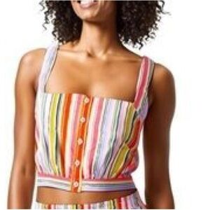 Aqua Multistripe Crop Tank Women's Top Size Medium